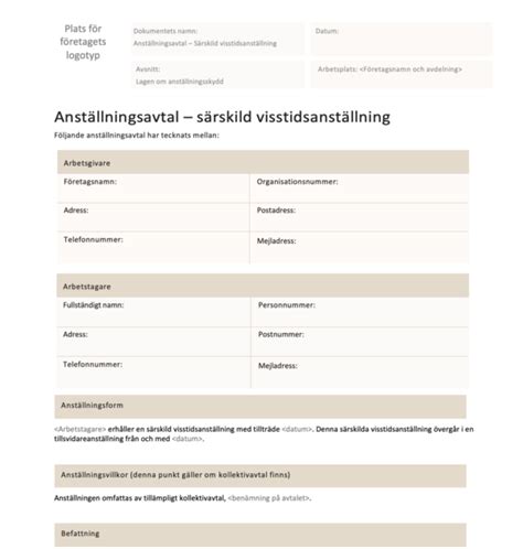 Anställningsavtal Särskild Visstidsanställning Lawbox