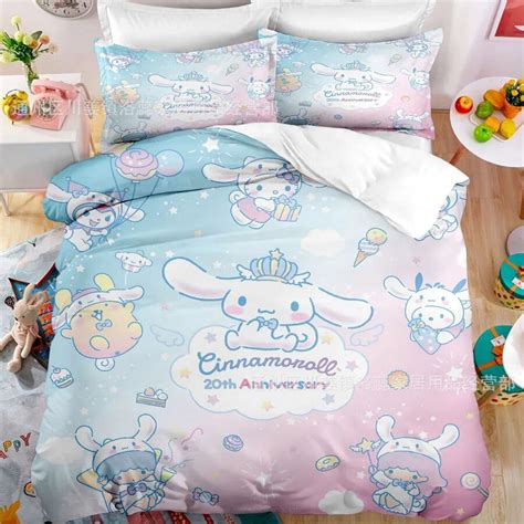 Cartoon Anime Sanrio Bedding Set Kawaii Cinnamoroll Quilt Cover Duvet