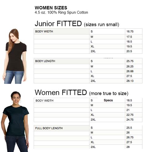 Junior Womens Size Chart