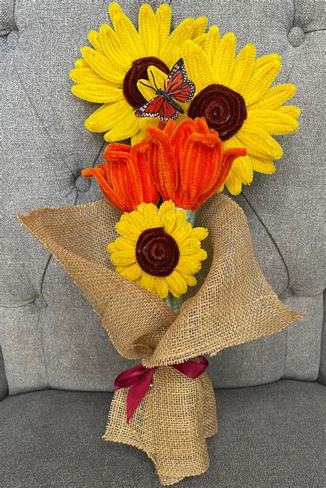 Handmade Sunflower Bouquet Pipe Cleaner Flowers Etsy