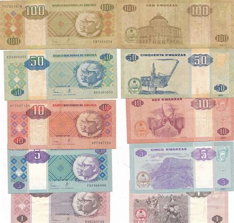 Angola 1 5 10 50 100 Kwanzas 1999 Geldschein Banknote 5 Stück Lot II IV