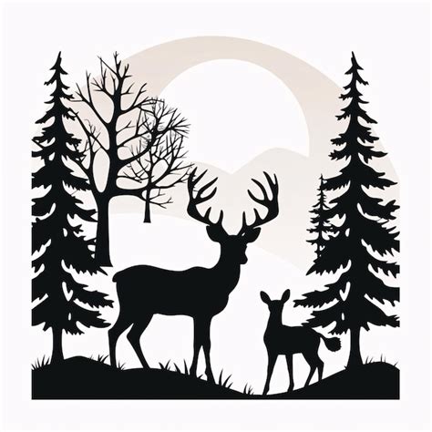 Premium Vector | Black silhouette tattoo of a deer reindeer pine trees trees on white isolated ...