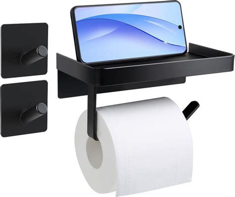 Ventouse Porte papier toilette sans perçage Noir Avec étagère En