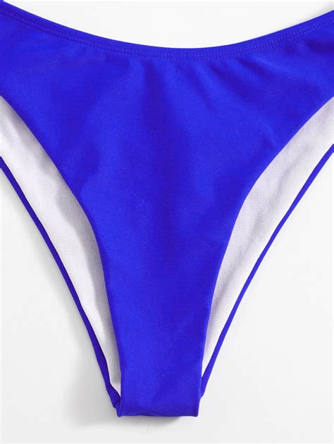 Bañador bikini unicolor corte alto Azul eléctrico