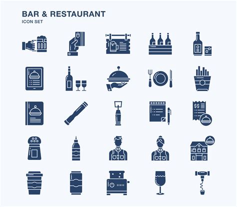 Bar And Restaurant Solid Icon Set 11998895 Vector Art At Vecteezy