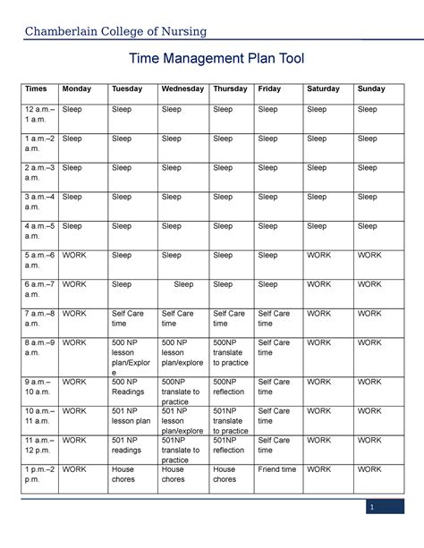 Nr Np Week Time Management Tool Jaysa Golding Chamberlain College