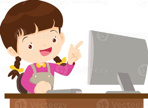 Cute Child Sitting Use Computer To Study 47458867 Png