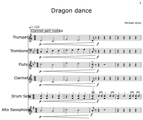 Dragon Dance Sheet Music For Trumpet Trombone Flute Clarinet Drum