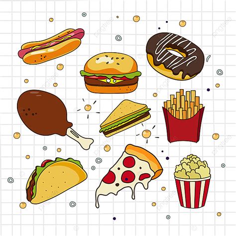 Hand Drawn Doodles Vector Hd PNG Images, Set Of Hand Drawn Junk Food ...