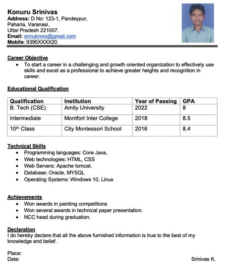 Simple Resume Formats For Freshers In Word [free Download]