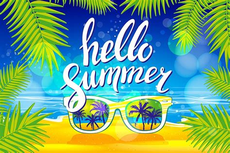 Hello Summer Poster Beach Vector Pre Designed Illustrator Graphics ~ Creative Market