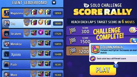 Match Masters Solo Challenge Score Rally Columns Mania Rainbow Solo