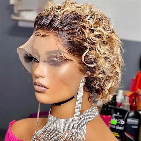 Amazon INSTASTYLE Ombre Blonde Pixie Cut Lace Front Wigs Inch Human Hair X Pixie Cut