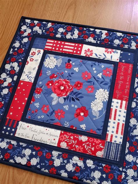 Patriotic Quilted Table Topper 19 5 Independence Day Table Topper