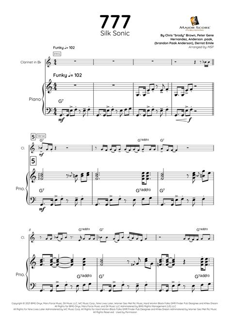 777 Arr Major Score Publishing Tm By Silk Sonic Sheet Music For Clarinet And Piano At Sheet