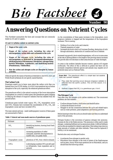 Answering Questions On Nutrient Cycles Worksheet