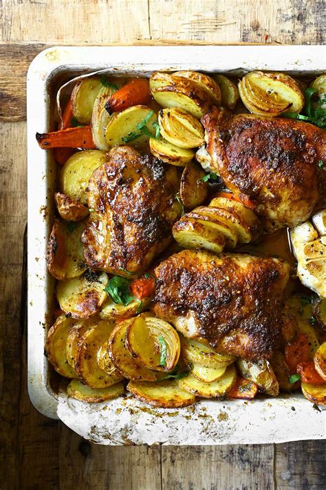 Lebanese Baked Chicken With Potatoes Serving Dumplings