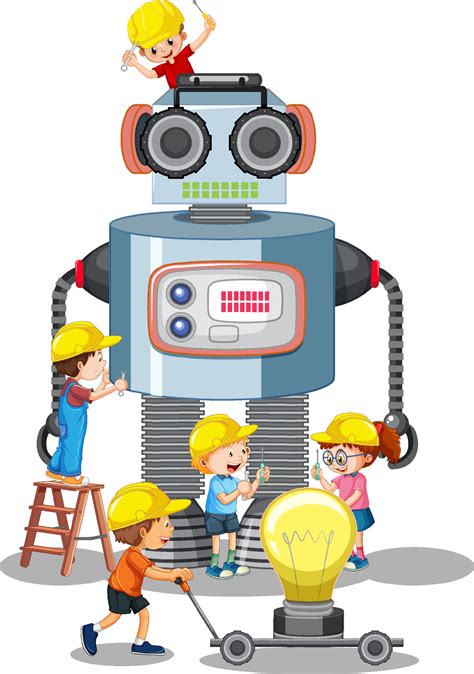 Children building robot together on white background 3583707 Vector Art at Vecteezy