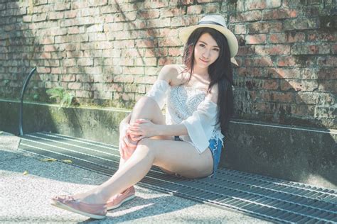 K Asian Sitting Brunette Girl Hat Hands Legs HD Wallpaper Rare Gallery