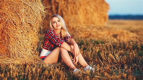 HD Wallpaper Models Blonde Girl Haystack Woman Wallpaper Flare