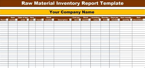 Raw Material Inventory List Templates Excel Word Template