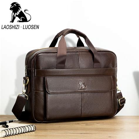 Kaufe Laoshizi Herren Aktentasche Herren Laptoptasche Aus Echtem Leder