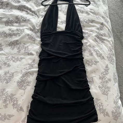 Black Zara Halter Neck Dress With Rouched Back Very Depop