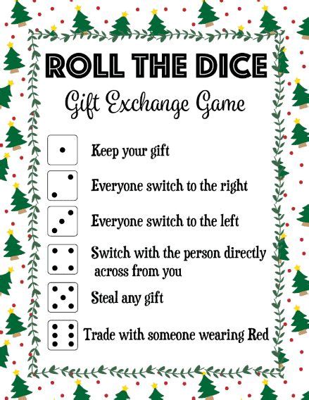 Roll The Dice Game For Gift Exchange Printable Game SoFestive