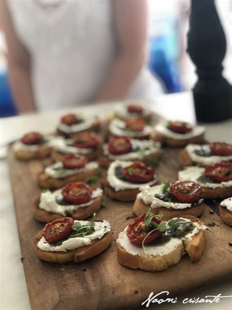 Slow Roasted Tomato Goats Cheese And Pesto Crostini Naomi Crisante