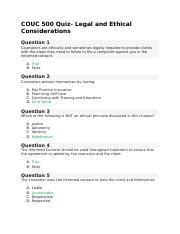 COUC 500 Quiz Legal And Ethical Considerations Docx COUC 500 Quiz