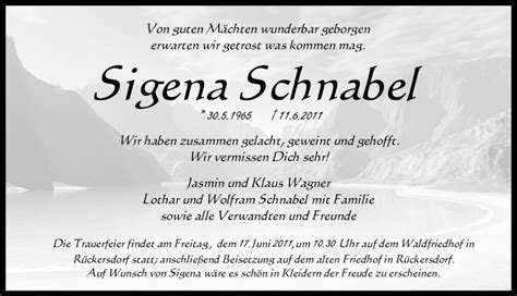 Traueranzeigen Von Sigena Schnabel Trauer Nn De