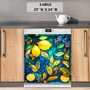 Kitchen Dishwasher Magnet Cover Stained Glass Lemon Design Decorative