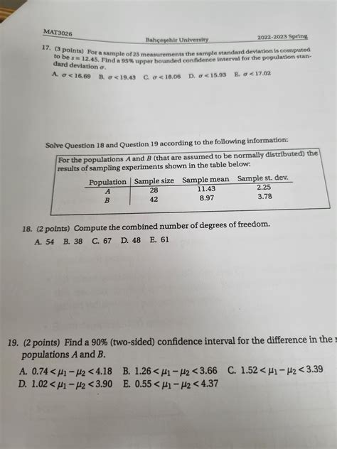 Solved 17 3 Points For A Sample Of 25 Measurements The Chegg