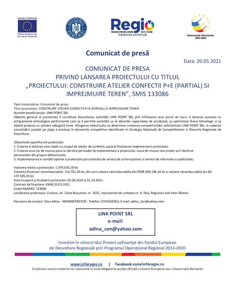 Comunicat De Pres Privind Lansarea Proiectului Cu Titlul Construire