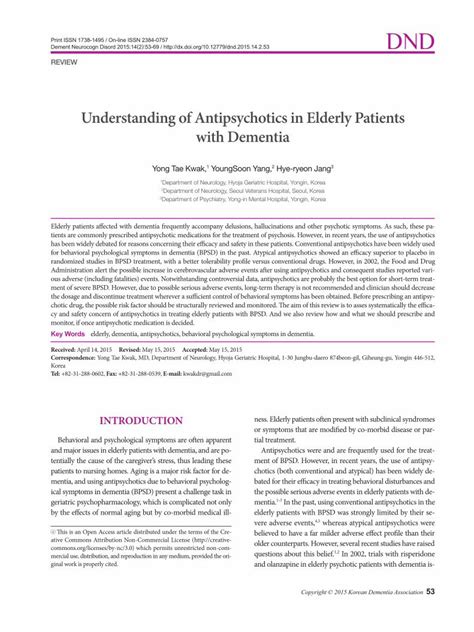 Pdf Understanding Of Antipsychotics In Elderly Patients With Dementia