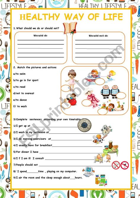 Esl Worksheets Healthy Lifestyle Reading Comprehension