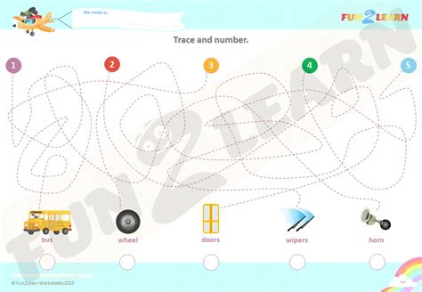 Free Wheels On The Bus Worksheet Trace And Number Fun2learn