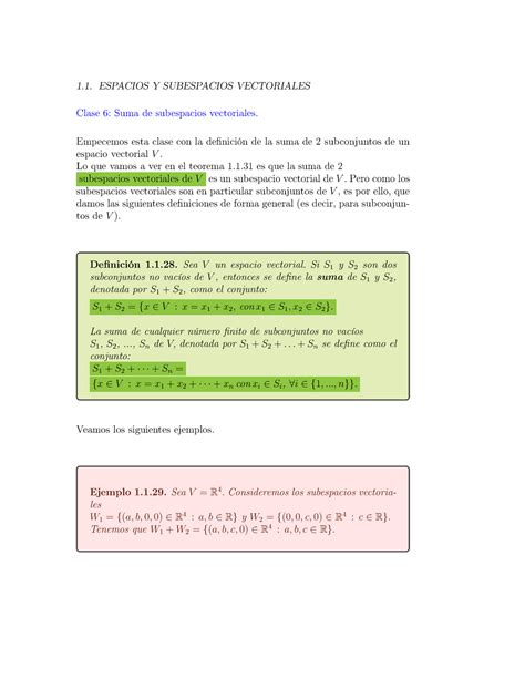 Clase C Lgebra Lineal Suma Espacios Vectoriales Espacios Y