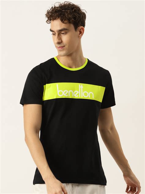 Buy United Colors Of Benetton Men Black And Green Pure Cotton Brand Logo Printed T Shirt Tshirts