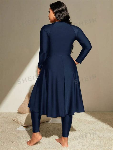 SHEIN Swim Mulvari Talla grande Bañador bikini unicolor con cremallera delantera de cubierta