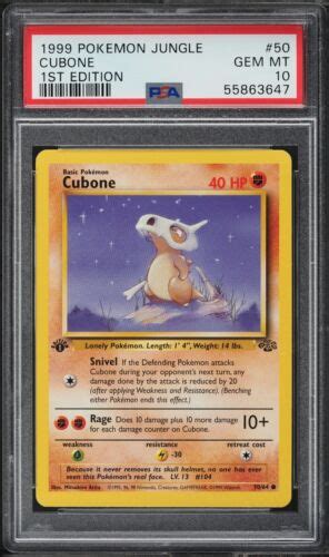 Pokemon Jungle St Edition Cubone Psa Gem Mint Ebay