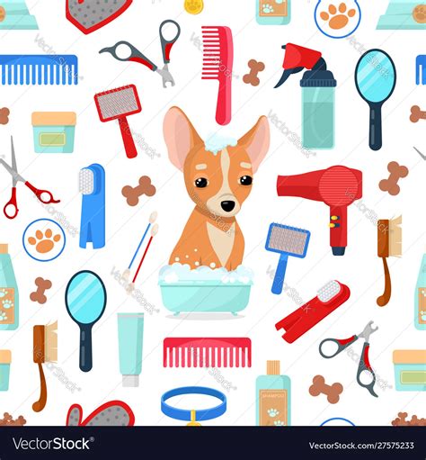 Pattern With Grooming Tools And Dog Royalty Free Vector