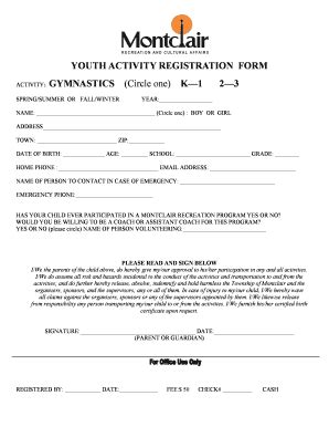 Fillable Online Montclairnjusa Montclair Gymnastic Forms Fax Email