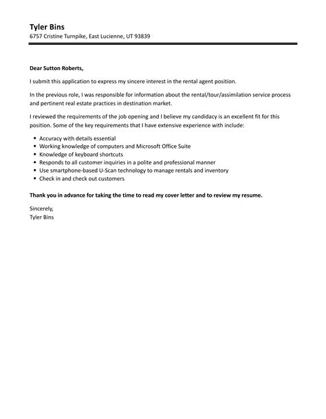 Rental Agent Cover Letter Velvet Jobs