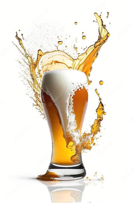 Glass Of Foamy Beer With Splashes Full Mug Of Light Golden Lager With Splash On White Background