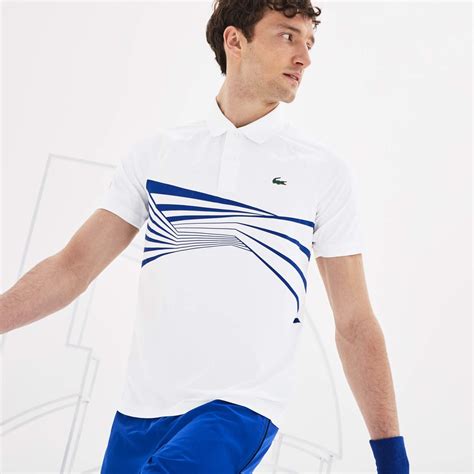 Lacoste Mens Djokovic Graphic Print Polo Whiteblue