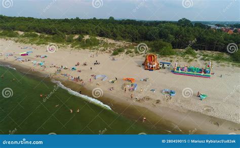 Baltic Sea Beach Uniescie Mielno Plaza Morze Aerial View Poland Stock