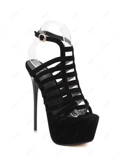 Hollow Out Black Stiletto Heel Sandals Black Sandals 39 Zaful