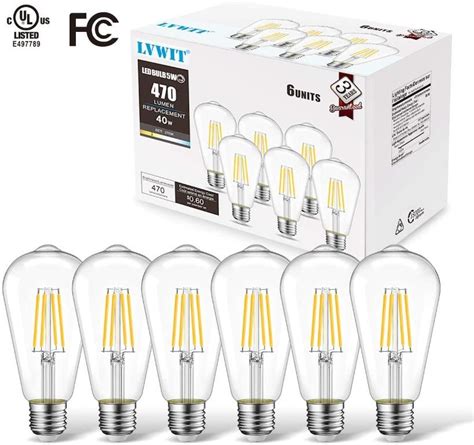 Lvwit St21 Led Filament Bulb 5w40 Watt Equivalent Dimmable 2700k Warm