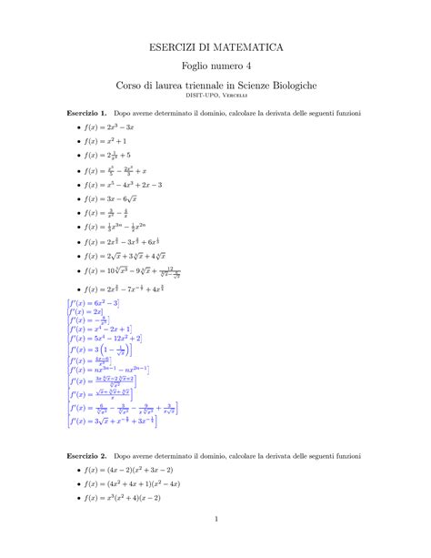 Eser Tutoraggio Esercitazioni Matematica Per Biologi Esercizi Di